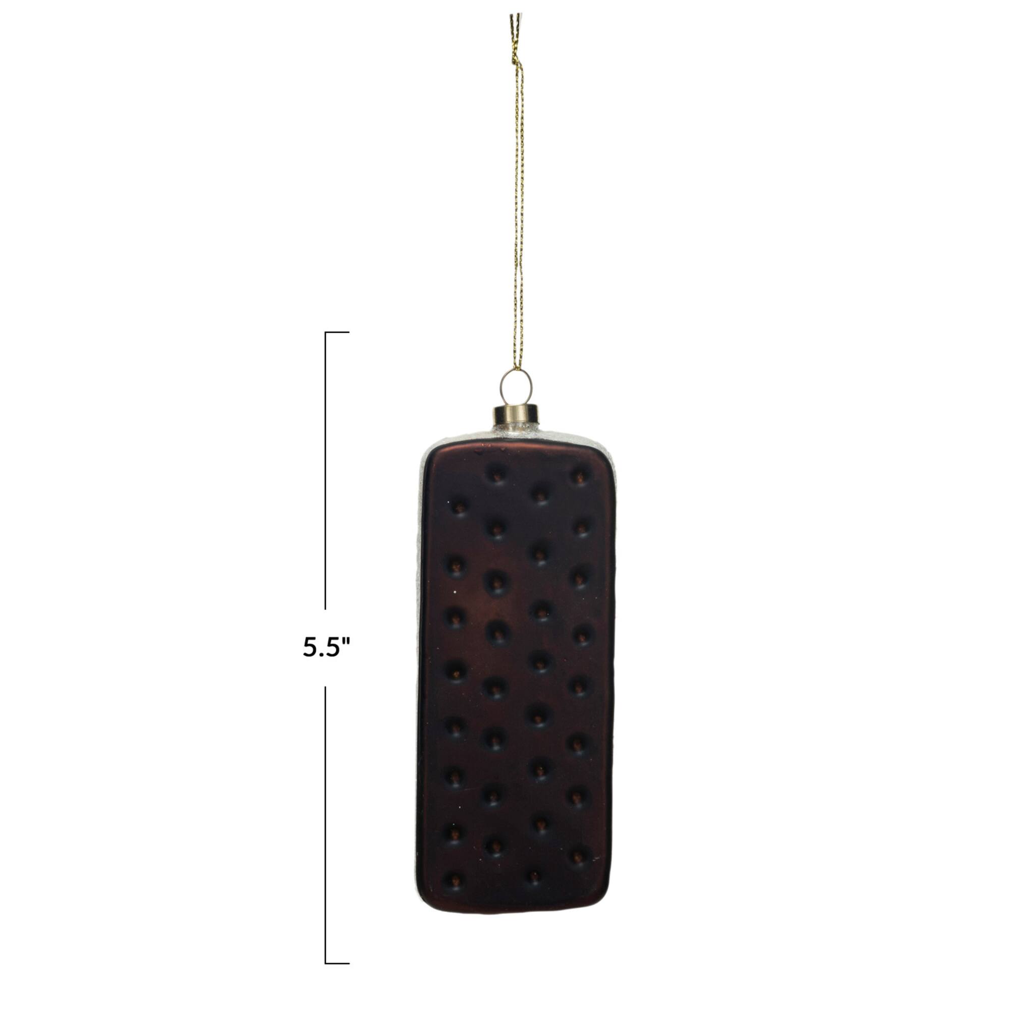 Hello Honey® 5.5" Brown & White Glass Ice Cream Sandwich Ornament with Glitter